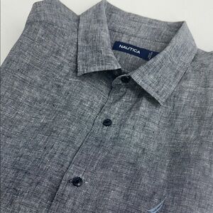 Nautica Men's Short Sleeve Casual Button Down in Navy Blue SZ Large